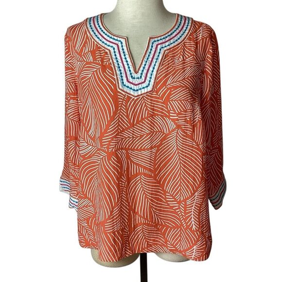 John Mark Split Neck Pull-On Top Blouse Embroidered Trim Women’s Medium - Picture 2 of 10